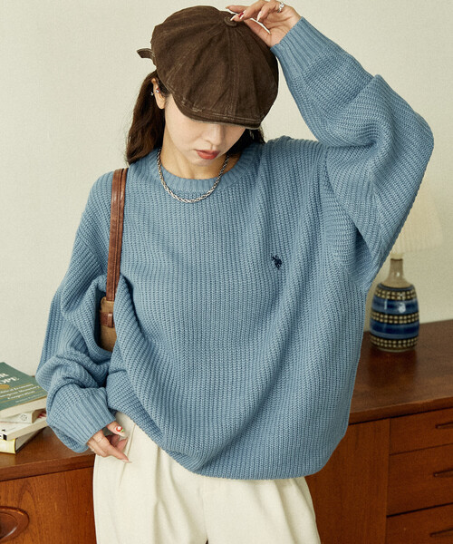 セール】U.S. POLO ASSN./ユーエスポロアッスン 別注 刺繍畔編みクルー