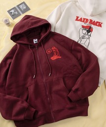 キャロウェイ ダブルジップ ボンディング パーカー 裏起毛 レッド 総柄 L FFEIN(フェイン)】ヘビーウエイトぼかしロゴジップパーカー