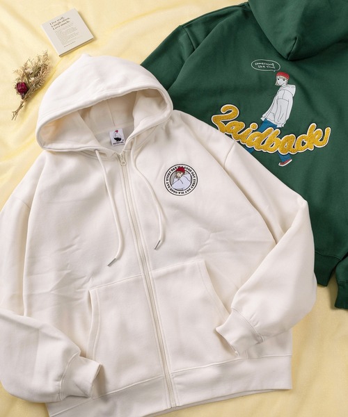 セール】【70】【RCG】バックプリント サガラ刺繍 裏起毛 ジップ