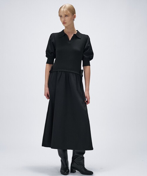 cloenc(クロエンス)の「【マシンウォッシュ】ドッキングニットワンピース(ワンピース・レディース・ブラック系4/オリーブ系9・02)」の1枚目の写真