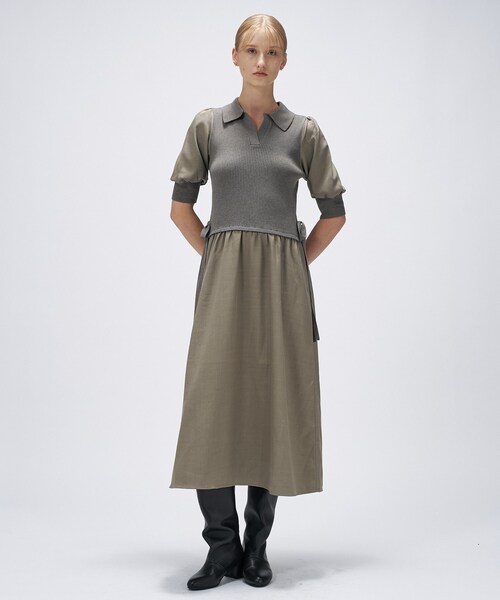 cloenc(クロエンス)の「【マシンウォッシュ】ドッキングニットワンピース(ワンピース・レディース・ブラック系4/オリーブ系9・02)」の15枚目の写真