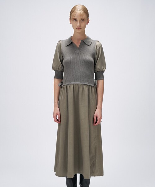 cloenc(クロエンス)の「【マシンウォッシュ】ドッキングニットワンピース(ワンピース・レディース・ブラック系4/オリーブ系9・02)」の14枚目の写真