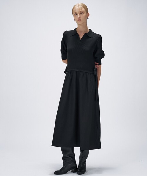 cloenc(クロエンス)の「【マシンウォッシュ】ドッキングニットワンピース(ワンピース・レディース・ブラック系4/オリーブ系9・02)」の4枚目の写真