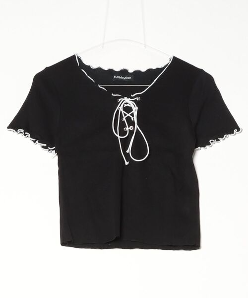 FUNdaysion(ファンデイション)の「配色メロー半袖ニットトップス(Tシャツ/カットソー・レディース・ブラック/ホワイト・M)」の13枚目の写真