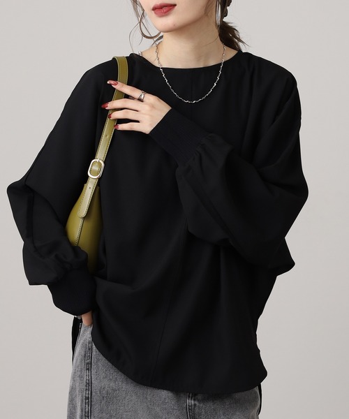 hunch(ハンチ)の「hunch 厚手ジョーゼット ドルマンプルオーバー(シャツ/ブラウス・レディース・ブラック/ブルーグレー/アイボリー・FREE)」の1枚目の写真