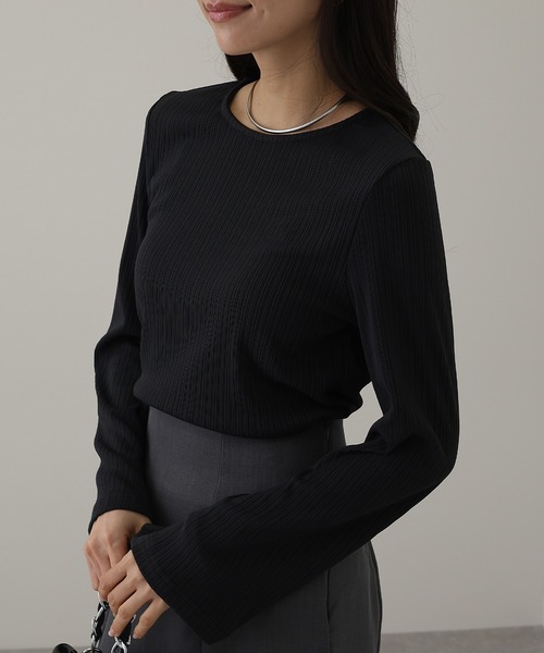 Lace Ladies(レースレディース)の「ランダム リブ ストレッチ フレアスリーブ カットソー(Tシャツ/カットソー・レディース・チャコールグレー・S/FREE)」の1枚目の写真
