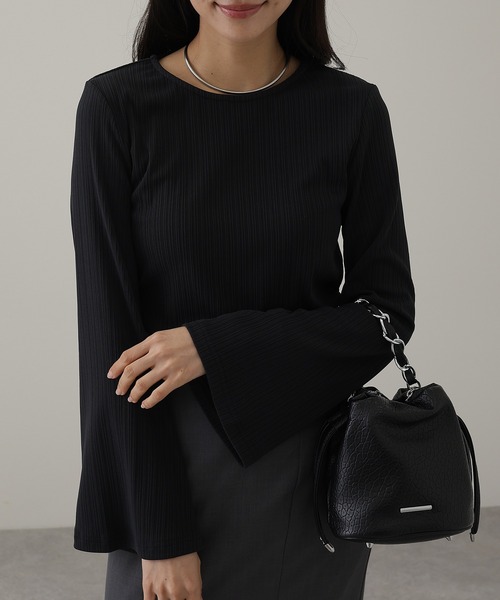 Lace Ladies(レースレディース)の「ランダム リブ ストレッチ フレアスリーブ カットソー(Tシャツ/カットソー・レディース・チャコールグレー・S/FREE)」の4枚目の写真