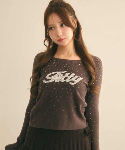 ラインストーンリブロンT（Tシャツ/カットソー）｜TITTY&CO.（ティ