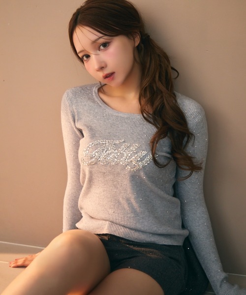 ラインストーンリブロンT（Tシャツ/カットソー）｜TITTY&CO.（ティ