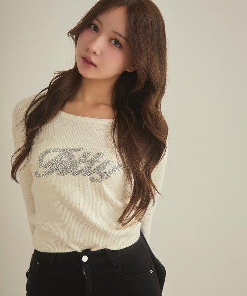 セール】ラインストーンリブロンT（Tシャツ/カットソー）｜TITTY&CO