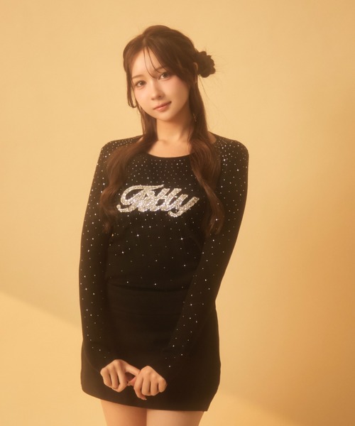 TITTY&CO.（ティティーアンドコー）の「ラインストーンリブロンT（Tシャツ/カットソー・レディース・アイボリー/チャコールグレー/ブラック/ベージュ/ブラウン/グレー・FREE）」の15枚目の写真