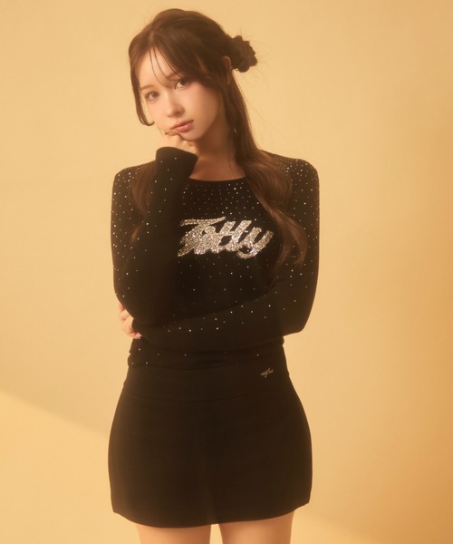 TITTY&CO.（ティティーアンドコー）の「ラインストーンリブロンT（Tシャツ/カットソー・レディース・アイボリー/チャコールグレー/ブラック/ベージュ/ブラウン/グレー・FREE）」の16枚目の写真