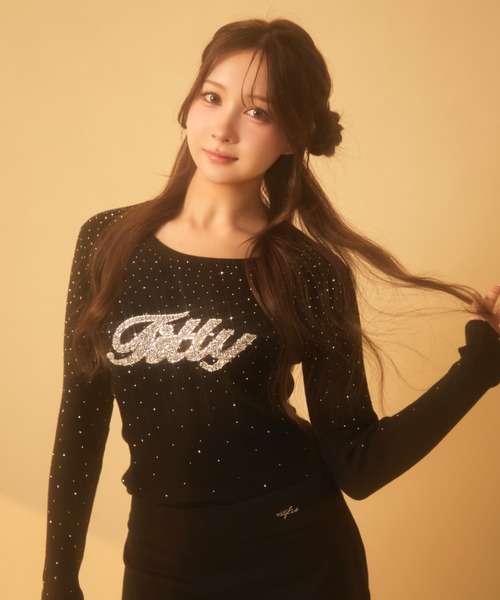 TITTY&CO.（ティティーアンドコー）の「ラインストーンリブロンT（Tシャツ/カットソー・レディース・アイボリー/チャコールグレー/ブラック/ベージュ/ブラウン/グレー・FREE）」の18枚目の写真