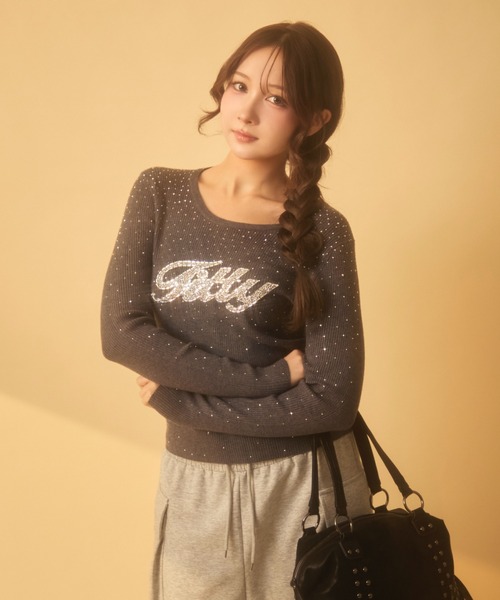 TITTY&CO.（ティティーアンドコー）の「ラインストーンリブロンT（Tシャツ/カットソー・レディース・アイボリー/チャコールグレー/ブラック/ベージュ/ブラウン/グレー・FREE）」の22枚目の写真