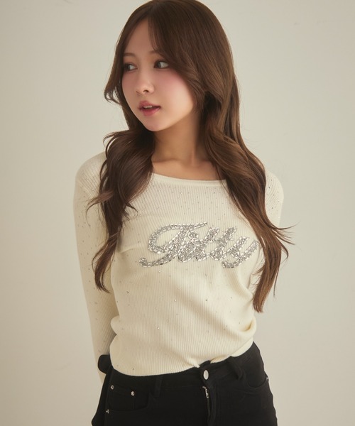 セール】ラインストーンリブロンT（Tシャツ/カットソー）｜TITTY&CO