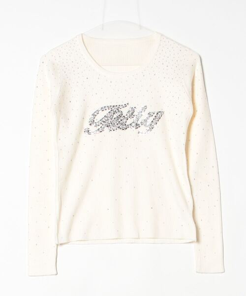 TITTY&CO.（ティティーアンドコー）の「ラインストーンリブロンT（Tシャツ/カットソー・レディース・アイボリー/チャコールグレー/ブラック/ベージュ/ブラウン/グレー・FREE）」の9枚目の写真