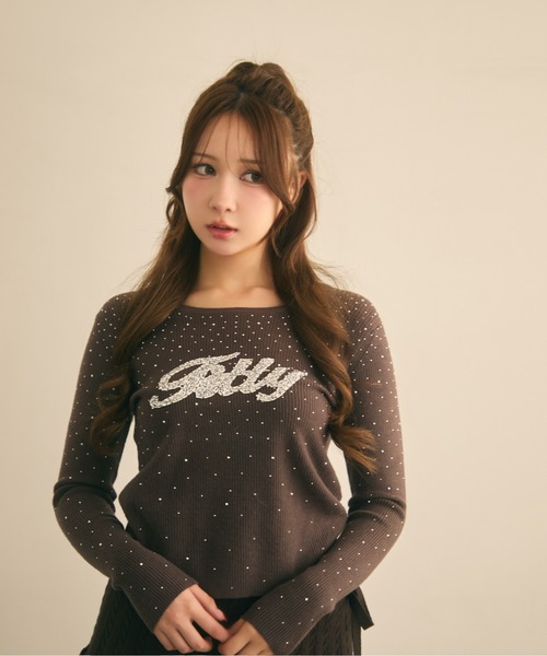 セール】ラインストーンリブロンT（Tシャツ/カットソー）｜TITTY&CO