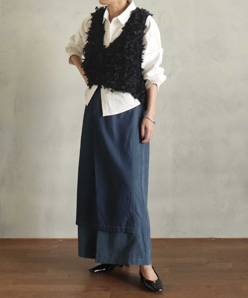 BITTOKO（ビットコ）の「ダブルフェイススカート風パンツ（デニムパンツ・レディース・ブラック/ネイビー・FREE）」の7枚目の写真