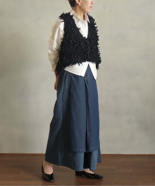 BITTOKO（ビットコ）の「ダブルフェイススカート風パンツ（デニムパンツ・レディース・ブラック/ネイビー・FREE）」の18枚目の写真