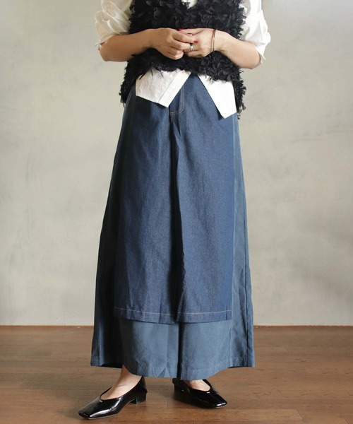 BITTOKO（ビットコ）の「ダブルフェイススカート風パンツ（デニムパンツ・レディース・ブラック/ネイビー・FREE）」の20枚目の写真