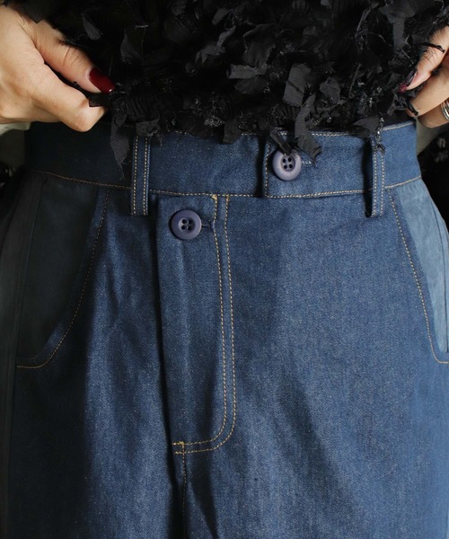 BITTOKO（ビットコ）の「ダブルフェイススカート風パンツ（デニムパンツ・レディース・ブラック/ネイビー・FREE）」の21枚目の写真