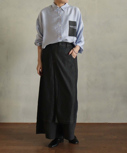 BITTOKO（ビットコ）の「ダブルフェイススカート風パンツ（デニムパンツ・レディース・ブラック/ネイビー・FREE）」の9枚目の写真