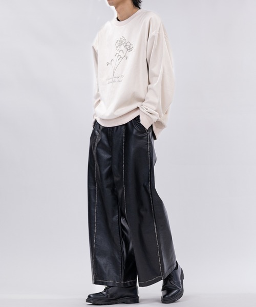 セール】【13】ヴィンテージ加工 PUレザーワイドパンツ（スラックス