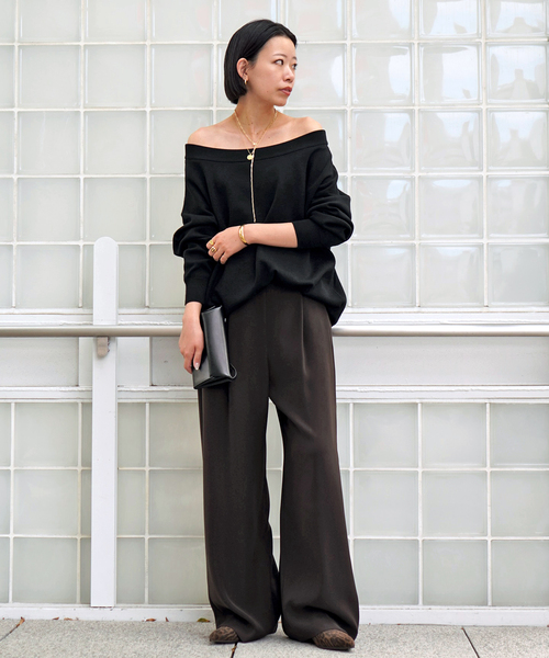 EVERYDAY I LIKE.（エヴリディアイライク）の「*イージーワイドパンツ（スラックス・レディース・ブラック/ネイビー/ブラウン・34/36/38）」の16枚目の写真