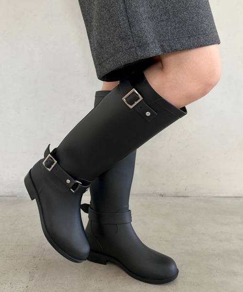 【専用】バックベルト付きレインブーツ UK5 【24cm相当】完全防水 黒 楽天市場】ファスナー付き ベルトデザイン ロング レインブーツ