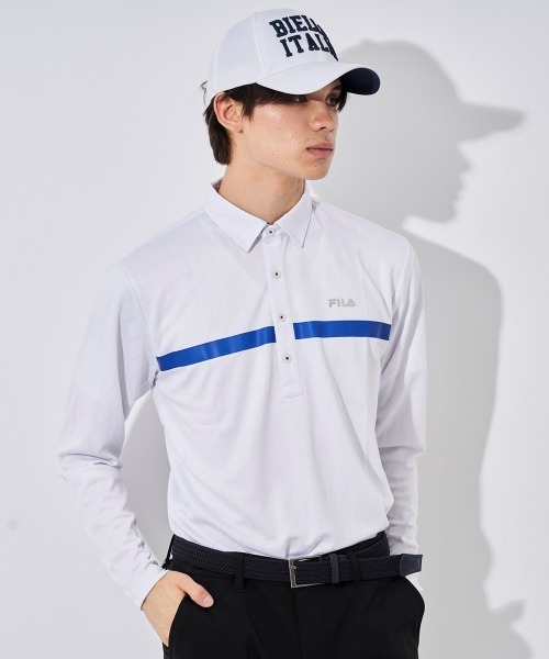 FILA GOLF(フィラゴルフ )の「【FILAGOLF/フィラゴルフ】長袖ジャガードシャツ|リサイクル素材使用・ストレッチ|ゴルフ・秋冬対応(シャツ/ブラウス・メンズ・ブラック/ホワイト・X-LARGE/MEDIUM/LARGE)」の1枚目の写真
