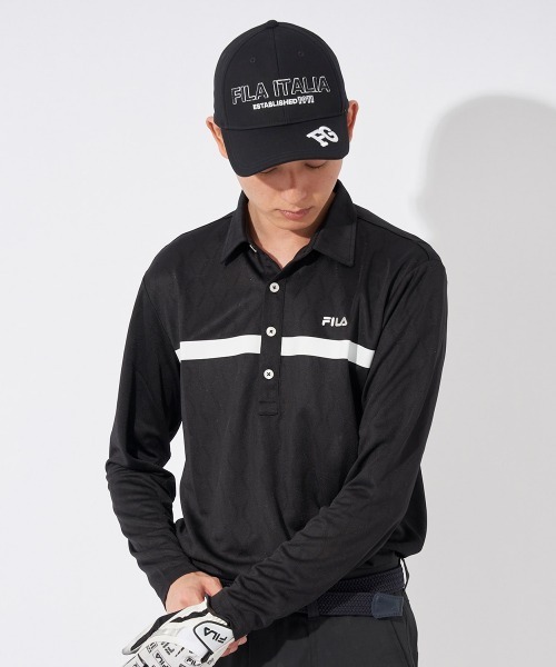 FILA GOLF(フィラゴルフ )の「【FILAGOLF/フィラゴルフ】長袖ジャガードシャツ|リサイクル素材使用・ストレッチ|ゴルフ・秋冬対応(シャツ/ブラウス・メンズ・ブラック/ホワイト・X-LARGE/MEDIUM/LARGE)」の2枚目の写真