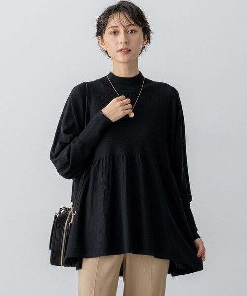 未使用 25AW 23区 NIJYUSANKU 洗える ウールギャザー ドルマンスリーブ ニット 大きいサイズ44 ブラック  レディース 古着 中古 USED セール】【洗える】ウールギャザー ドルマンスリーブ ニット（ニット