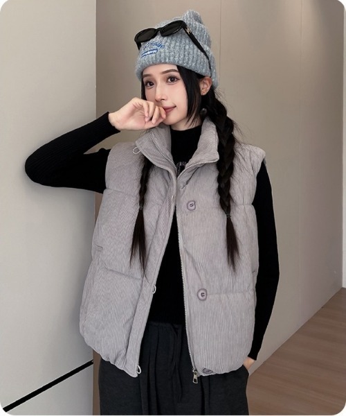セール】変形ボタンデザイン コーデュロイ中綿ベスト（ベスト）｜Ritzy