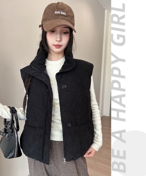Ritzy(リッツィー)の「変形ボタンデザイン コーデュロイ中綿ベスト(ベスト・レディース・ピンク/アイボリー/グレー/ベージュ/ブラック・L/M)」の16枚目の写真