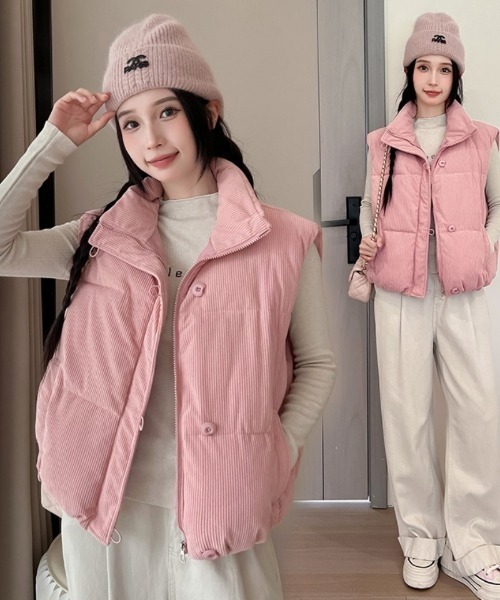 セール】変形ボタンデザイン コーデュロイ中綿ベスト（ベスト）｜Ritzy