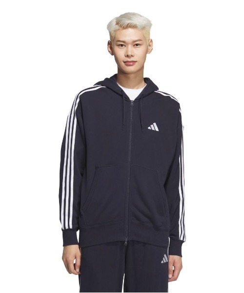 adidas(アディダス)の「アディダス adidas エッセンシャルズ プラス ルーズフィット スリーストライプス フレンチテリー フルジップパーカー(パーカー・メンズ・グレー/ネイビー・S/M/L/LL/3L)」の2枚目の写真