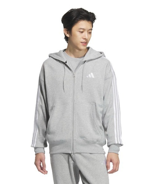 adidas(アディダス)の「アディダス adidas エッセンシャルズ プラス ルーズフィット スリーストライプス フレンチテリー フルジップパーカー(パーカー・メンズ・グレー/ネイビー・S/M/L/LL/3L)」の1枚目の写真
