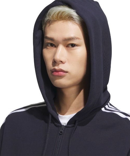 adidas(アディダス)の「アディダス adidas エッセンシャルズ プラス ルーズフィット スリーストライプス フレンチテリー フルジップパーカー(パーカー・メンズ・グレー/ネイビー・S/M/L/LL/3L)」の8枚目の写真