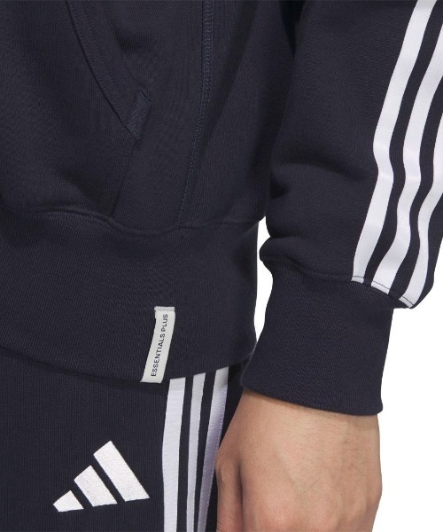 adidas(アディダス)の「アディダス adidas エッセンシャルズ プラス ルーズフィット スリーストライプス フレンチテリー フルジップパーカー(パーカー・メンズ・グレー/ネイビー・S/M/L/LL/3L)」の7枚目の写真