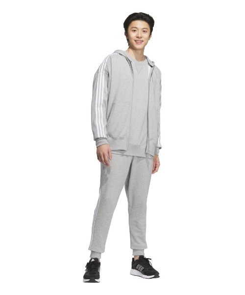adidas(アディダス)の「アディダス adidas エッセンシャルズ プラス ルーズフィット スリーストライプス フレンチテリー フルジップパーカー(パーカー・メンズ・グレー/ネイビー・S/M/L/LL/3L)」の4枚目の写真
