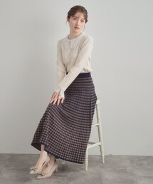 couture brooch | 【クラシカル・大人上品】千鳥ジャカードニットプリーツスカート(スカート)