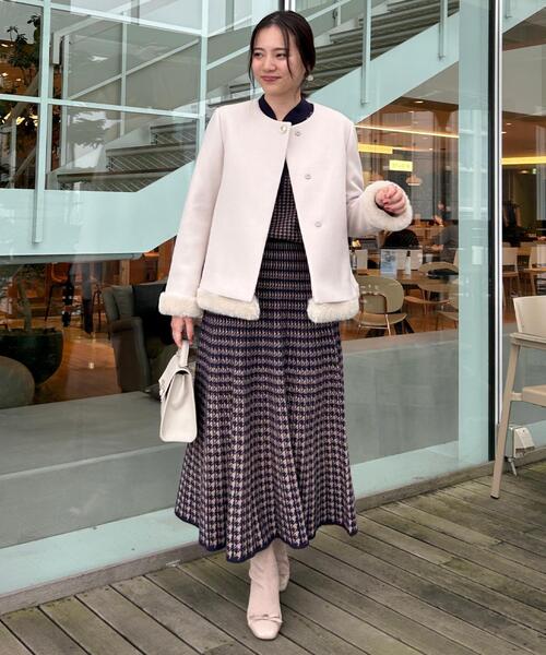 couture brooch(クチュールブローチ)の「【クラシカル・大人上品】千鳥ジャカードニットプリーツスカート(スカート・レディース・ネイビー系1/アイボリー系1・36/38/42)」の3枚目の写真