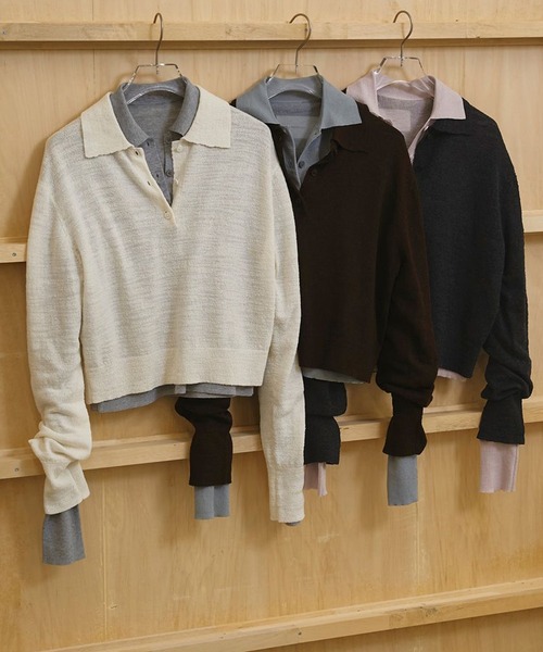 TODAYFUL（トゥデイフル）の「【TODAYFUL/トゥデイフル】Layered  Polo Knit/レイヤードポロニット（ニット/セーター・レディース・キナリ/ダークグレー/チョコ・FREE）」の16枚目の写真