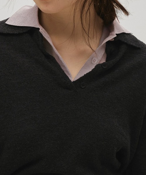 TODAYFUL（トゥデイフル）の「【TODAYFUL/トゥデイフル】Layered  Polo Knit/レイヤードポロニット（ニット/セーター・レディース・キナリ/ダークグレー/チョコ・FREE）」の18枚目の写真