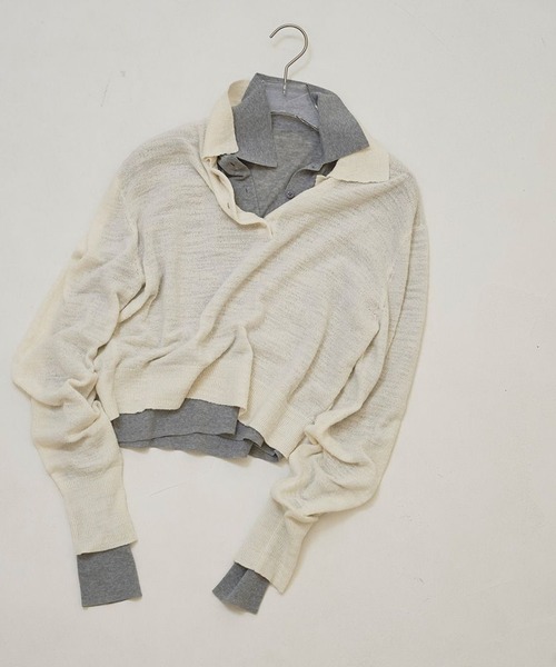 TODAYFUL（トゥデイフル）の「【TODAYFUL/トゥデイフル】Layered  Polo Knit/レイヤードポロニット（ニット/セーター・レディース・キナリ/ダークグレー/チョコ・FREE）」の7枚目の写真