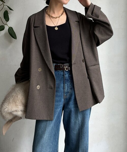 クロ　DOUDOU ブラウン テーラードジャケット 未使用 セール】【WEB限定】ソフトフランネルジャケット（テーラード