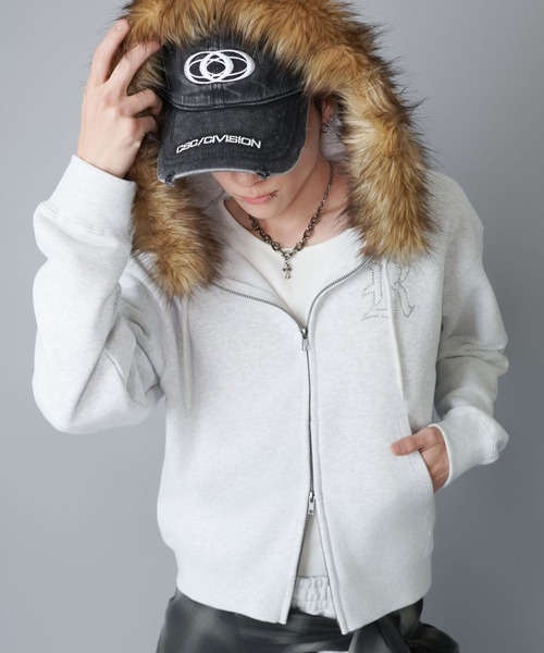 セットアップ可能】2WAY短丈ダブルジップパーカー/ライトストーン/ワン