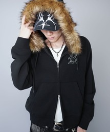 SPINNS | 【セットアップ可能】2WAY短丈ダブルジップパーカー/ライトストーン/ワンポイント/フェイクファー(パーカー)