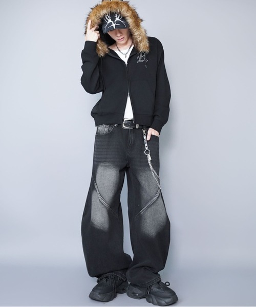 セットアップ可能】2WAY短丈ダブルジップパーカー/ライトストーン/ワン