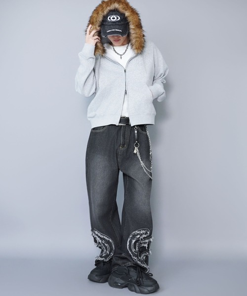 セットアップ可能】2WAY短丈ダブルジップパーカー/ライトストーン/ワン